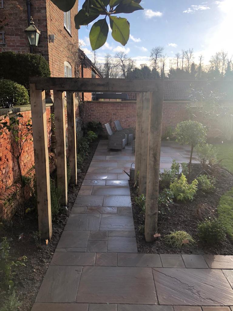 Clipped shrubs and perennial borders