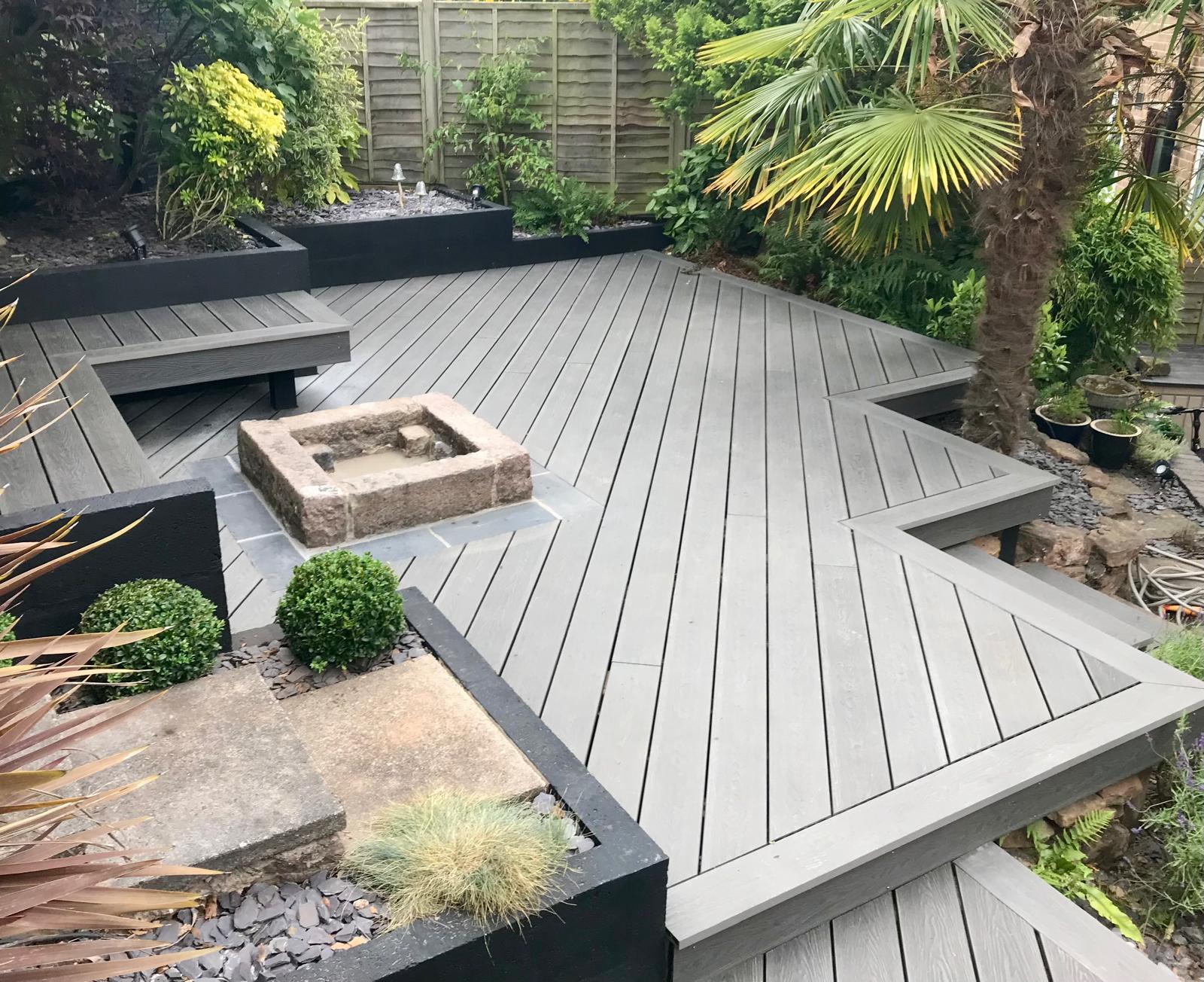 Composite decking with built-in planters