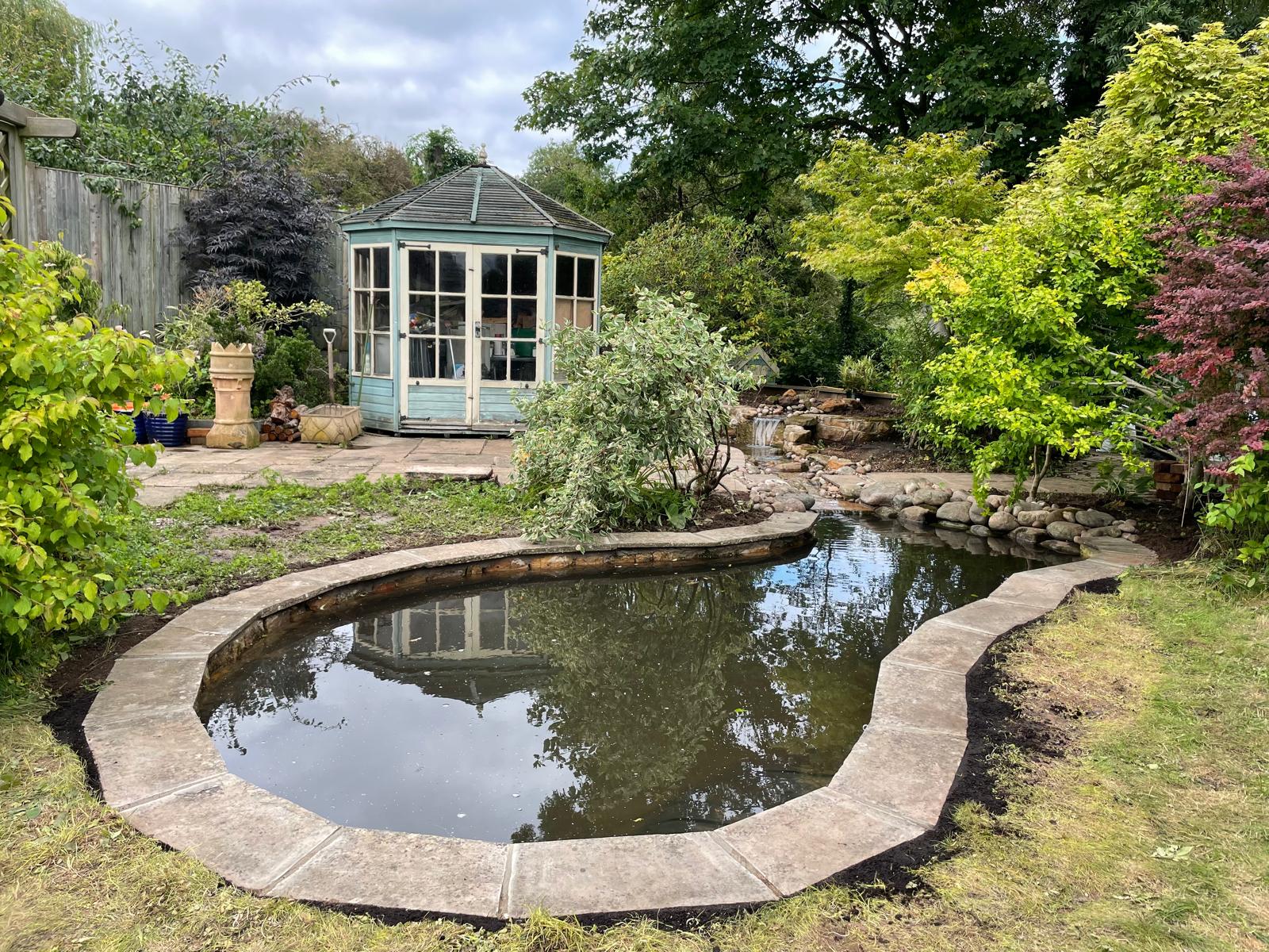 Garden pond with summerhouse — Tall Trees Landscapes