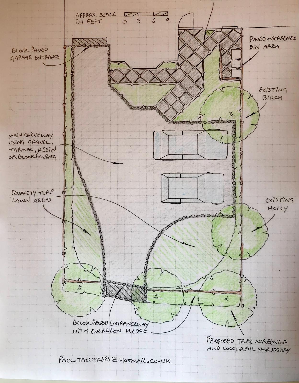 Coloured garden plan by Paul Stephenson — Tall Trees Landscapes